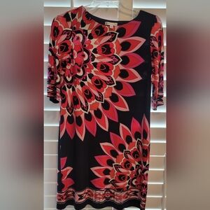 Sandra Darren Black and Pink Floral Long Sleeve Dress